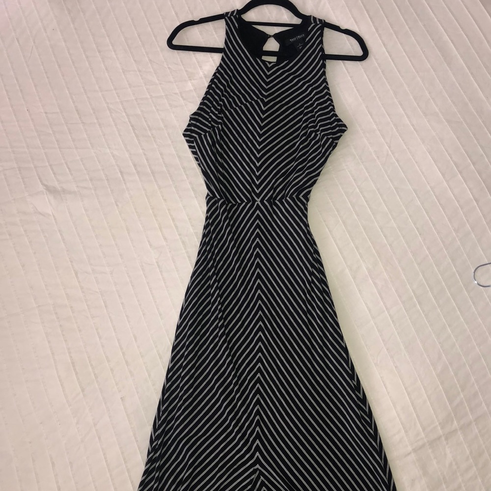 Floor-length striped maxi dress with slit